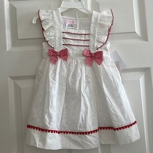 Bonnie Baby Dress - 24M White Eyelet with Red Bows